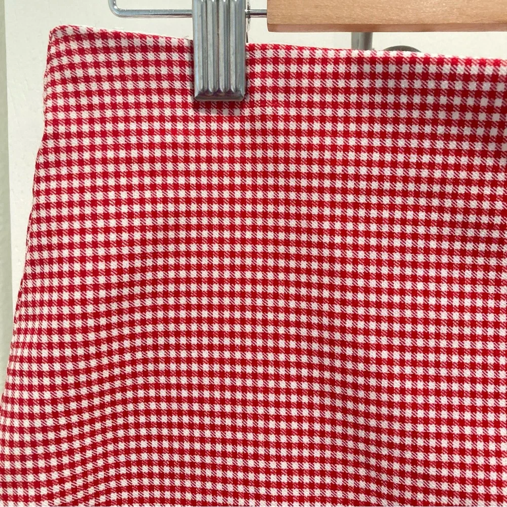New York and Company red and white gingham midi pencil skirt lace trim - Picture 3 of 11